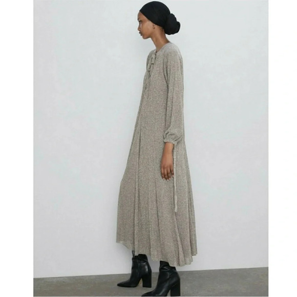 ZARA Dress with Metallic Thread silver long sleeve with slip size med NWT - Picture 5 of 15